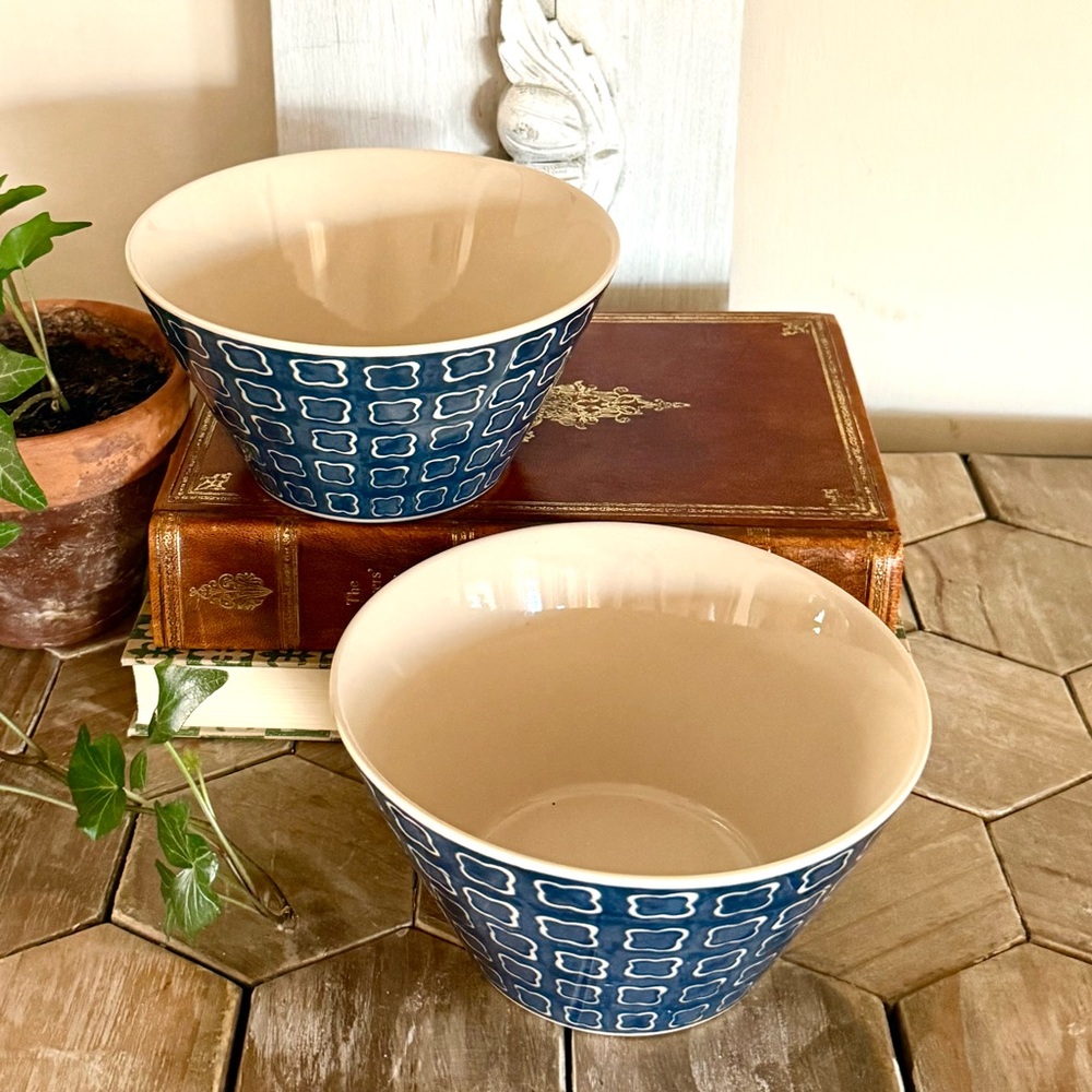 Threshold Set/2 “Mer Blue” Stoneware Bowls,
Blue & Cream, 6.25” - Picture 2 of 5